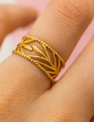 ✨ UShine.gr: Δαχτυλίδι Φύλλων σε Χρυσαφί Τόνο No 198