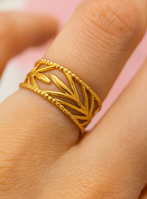 ✨ UShine.gr: Δαχτυλίδι Φύλλων σε Χρυσαφί Τόνο No 198