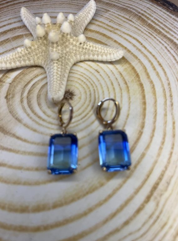 ✨ UShine.gr: Ατσάλινα Σκουλαρίκια με Μπλε Κρύσταλλο No 294