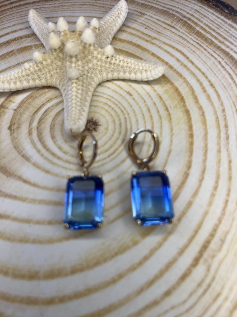 ✨ UShine.gr: Ατσάλινα Σκουλαρίκια με Μπλε Κρύσταλλο No 294