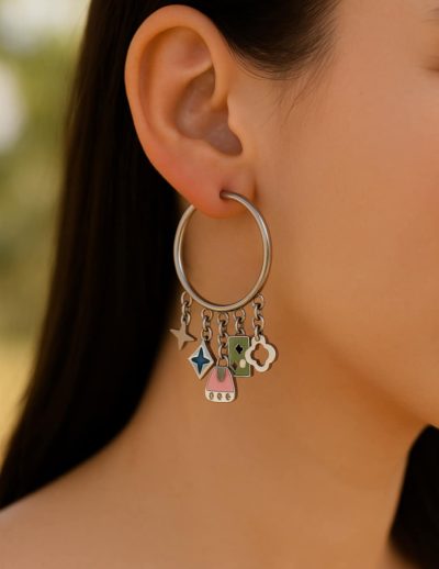 ✨ UShine.gr: Ατσάλινα Hoop με Πολύχρωμα Charms No 300