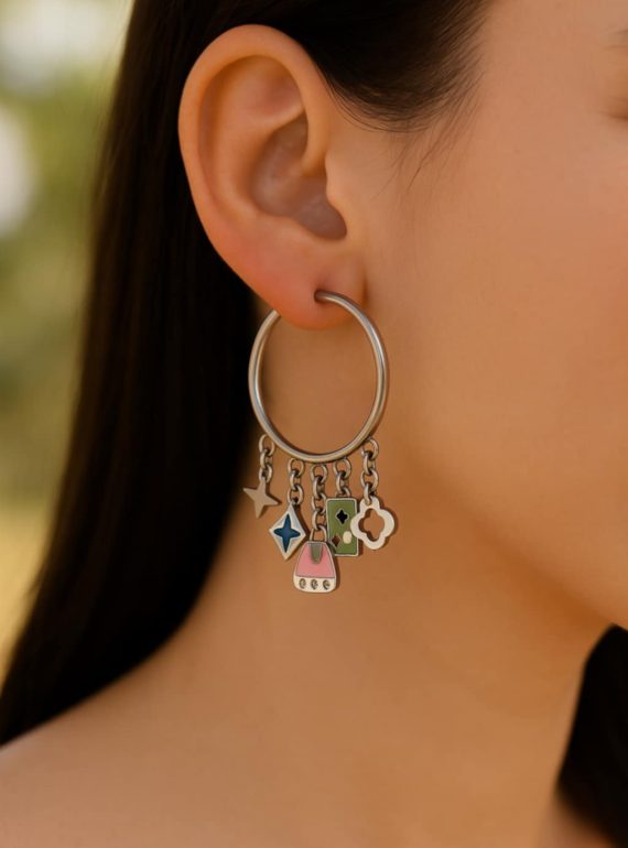 ✨ UShine.gr: Ατσάλινα Hoop με Πολύχρωμα Charms No 300