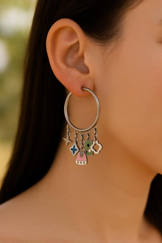 ✨ UShine.gr: Ατσάλινα Hoop με Πολύχρωμα Charms No 300