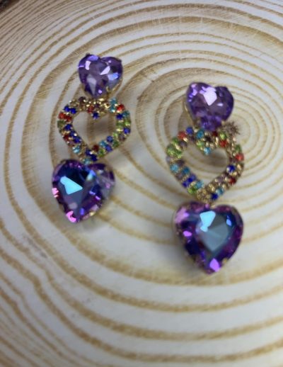 ✨ UShine.gr: Χειροποίητα Σκουλαρίκια Καρδιές Μωβ Rainbow No 317