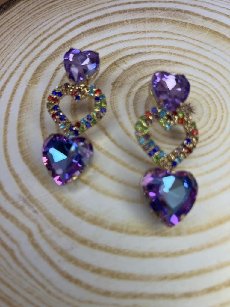 ✨ UShine.gr: Χειροποίητα Σκουλαρίκια Καρδιές Μωβ Rainbow No 317