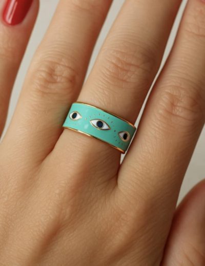 ✨ UShine.gr: Ατσάλινο Δαχτυλίδι Μάτι Τιρκουάζ Εμαγιέ No 247