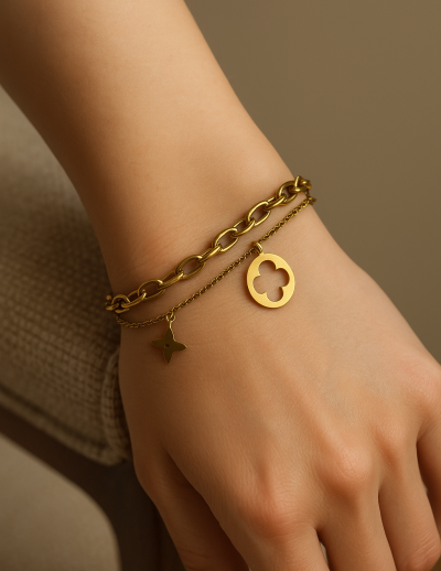 ✨ UShine.gr: Διπλό Βραχιόλι από Ανοξείδωτο Ατσάλι No 155