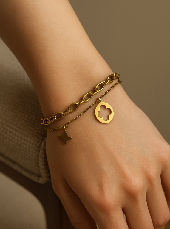 ✨ UShine.gr: Διπλό Βραχιόλι από Ανοξείδωτο Ατσάλι No 155