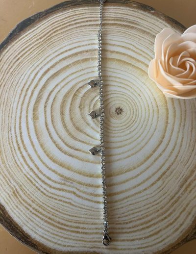 ✨ UShine.gr: Ατσάλινο Βραχιόλι με Ζιρκόνια & Κρεμαστά Καρδούλες No 157