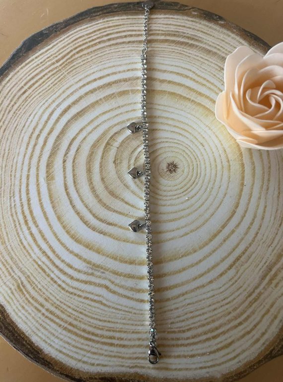 ✨ UShine.gr: Ατσάλινο Βραχιόλι με Ζιρκόνια & Κρεμαστά Καρδούλες No 157