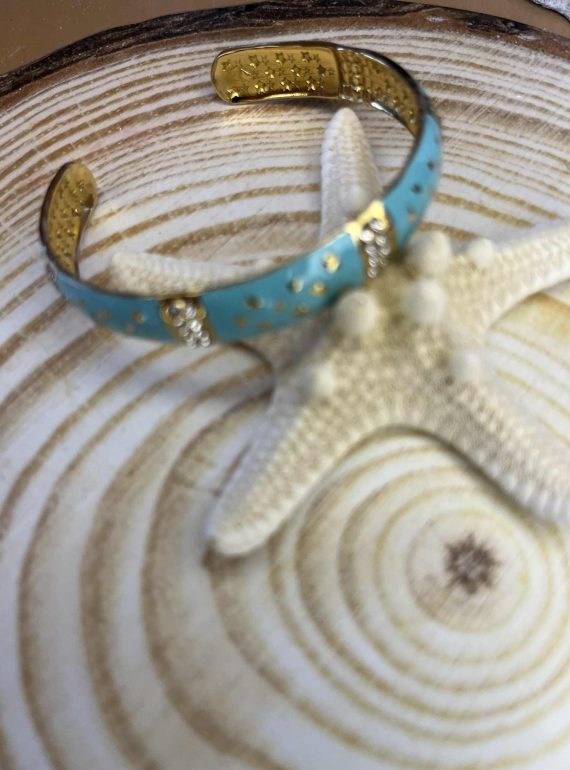 ✨ UShine.gr: Ατσάλινο Βραχιόλι Σμάλτο Τιρκουάζ με Ζιρκόνια No 169