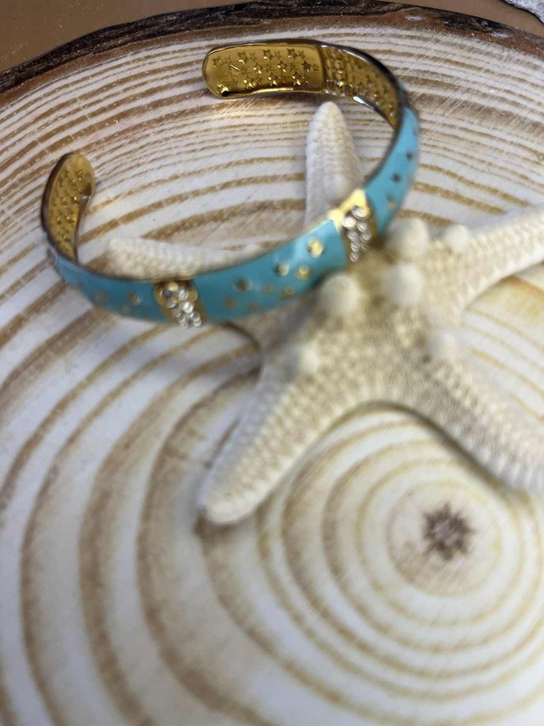 ✨ UShine.gr: Ατσάλινο Βραχιόλι Σμάλτο Τιρκουάζ με Ζιρκόνια No 169