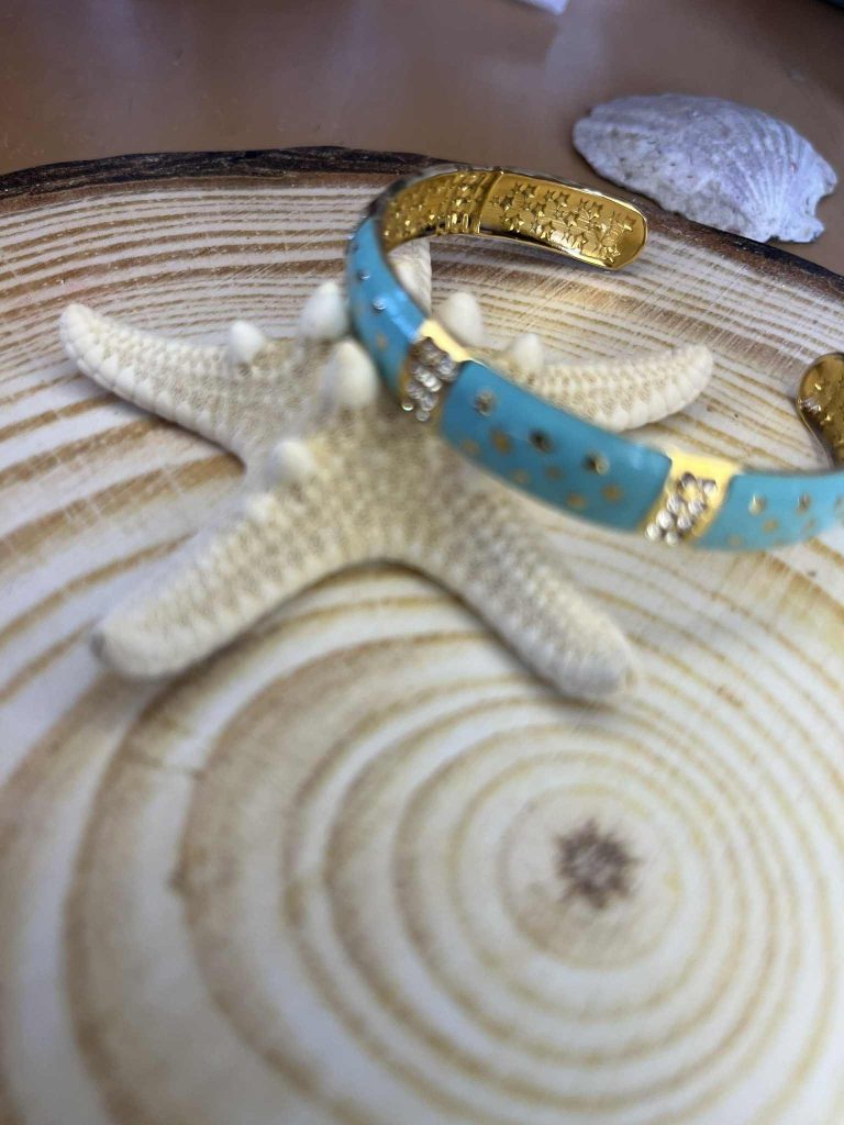 ✨ UShine.gr: Ατσάλινο Βραχιόλι Σμάλτο Τιρκουάζ με Ζιρκόνια No 169