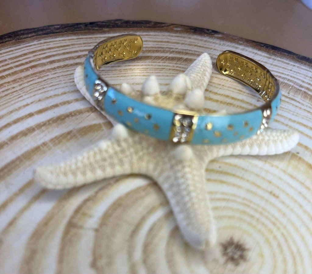 ✨ UShine.gr: Ατσάλινο Βραχιόλι Σμάλτο Τιρκουάζ με Ζιρκόνια No 169