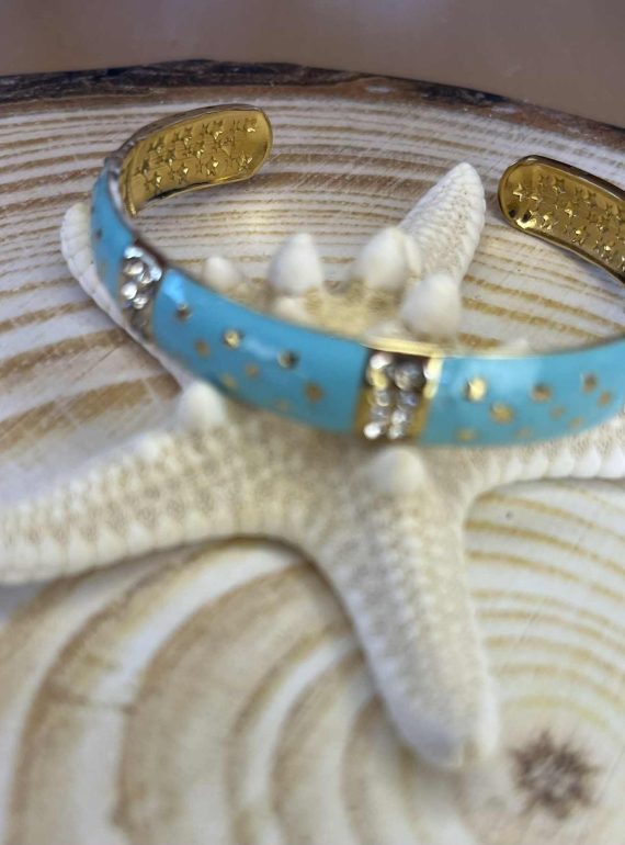 ✨ UShine.gr: Ατσάλινο Βραχιόλι Σμάλτο Τιρκουάζ με Ζιρκόνια No 169