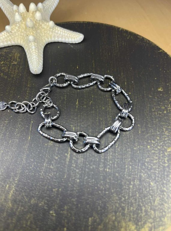 ✨ UShine.gr: Ατσάλινο Ασημί Βραχιόλι με Οβάλ Κρίκους No 182