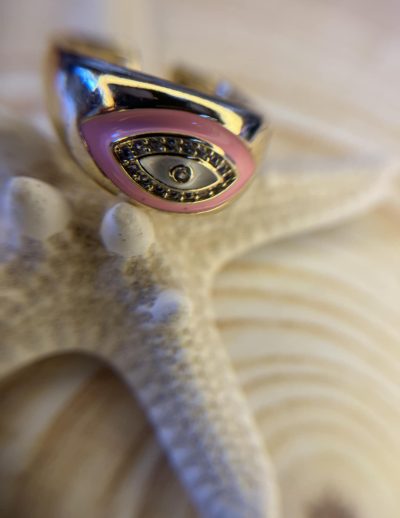 ✨ UShine.gr: Ατσάλινο Δαχτυλίδι Μάτι Ροζ Εμαγιέ No 254