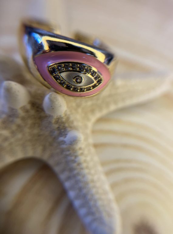 ✨ UShine.gr: Ατσάλινο Δαχτυλίδι Μάτι Ροζ Εμαγιέ No 254