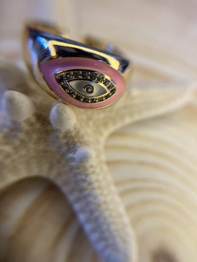 ✨ UShine.gr: Ατσάλινο Δαχτυλίδι Μάτι Ροζ Εμαγιέ No 254