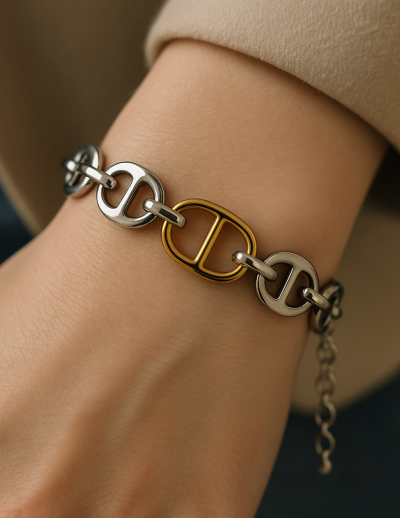 ✨ UShine.gr: Luxury Ατσάλινο Βραχιόλι Διχρωμίας No 133