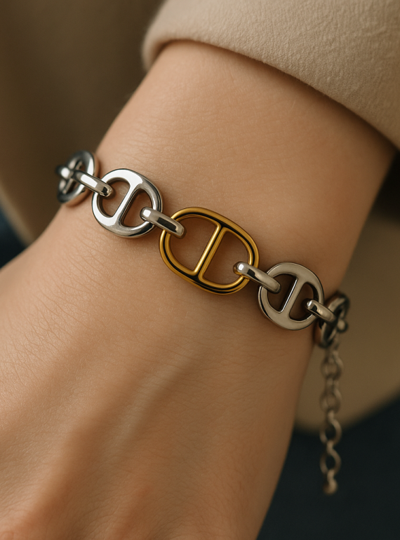 ✨ UShine.gr: Luxury Ατσάλινο Βραχιόλι Διχρωμίας No 133