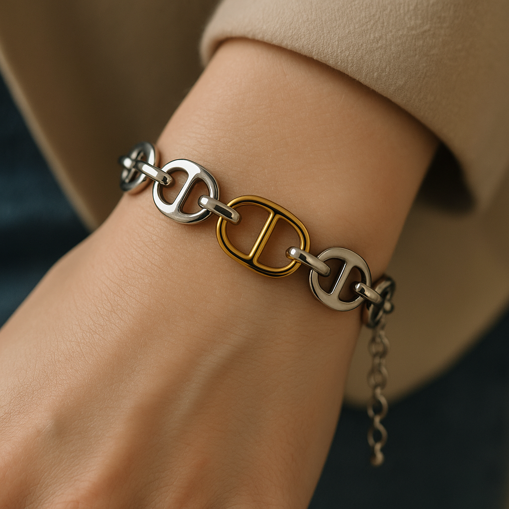 ✨ UShine.gr: Luxury Ατσάλινο Βραχιόλι Διχρωμίας No 133
