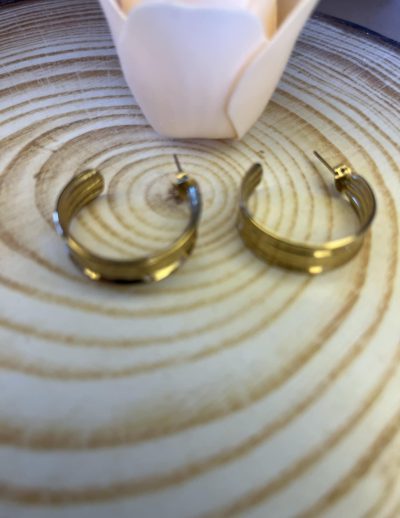 ✨ UShine.gr: Ατσάλινα Σκουλαρίκια Χρυσαφί με Τριπλή Καμπύλη No 290