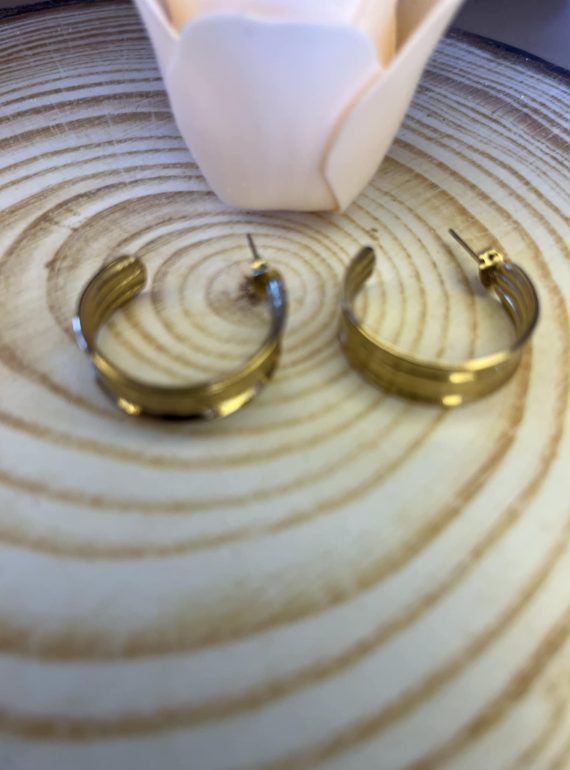 ✨ UShine.gr: Ατσάλινα Σκουλαρίκια Χρυσαφί με Τριπλή Καμπύλη No 290