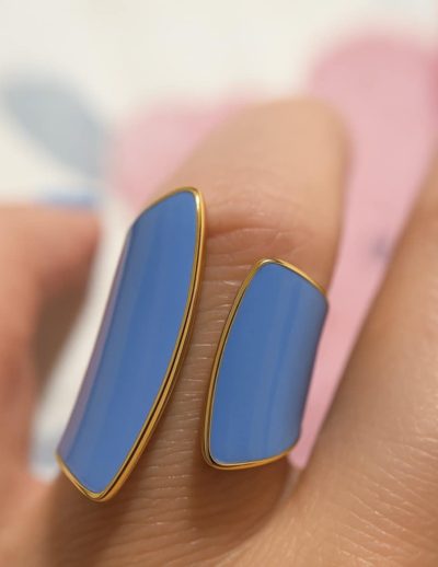 ✨ UShine.gr: Ατσάλινο Ασύμμετρο Δαχτυλίδι Μπλε Εμαγιέ No 240