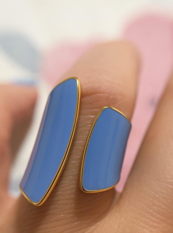 ✨ UShine.gr: Ατσάλινο Ασύμμετρο Δαχτυλίδι Μπλε Εμαγιέ No 240