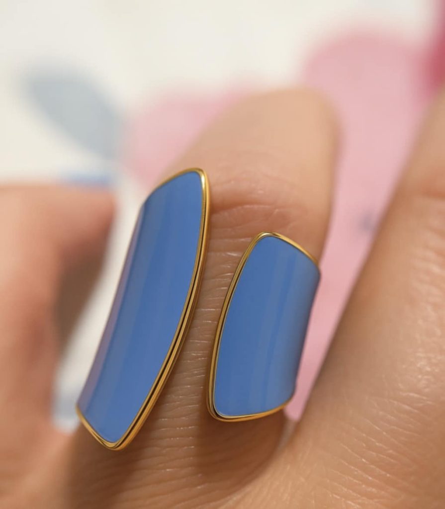 ✨ UShine.gr: Ατσάλινο Ασύμμετρο Δαχτυλίδι Μπλε Εμαγιέ No 240