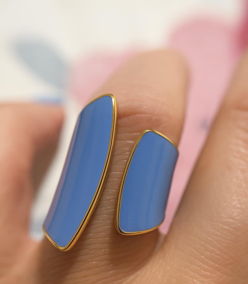 ✨ UShine.gr: Ατσάλινο Ασύμμετρο Δαχτυλίδι Μπλε Εμαγιέ No 240