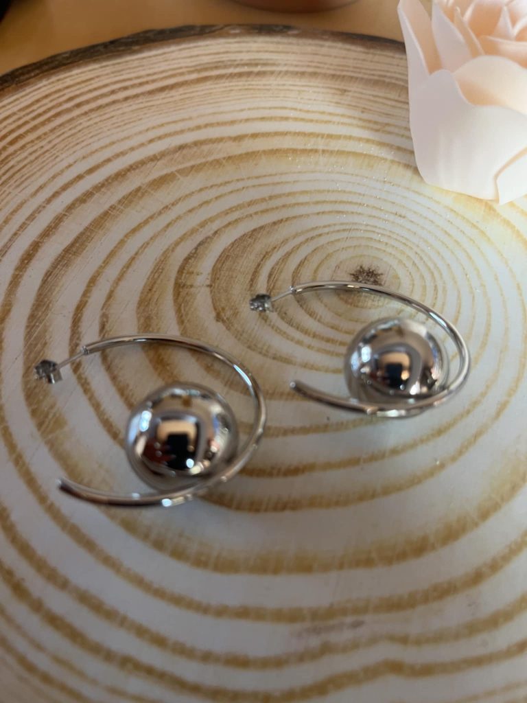 ✨ UShine.gr: Ατσάλινα σκουλαρίκια σπιράλ με σφαίρα No 330