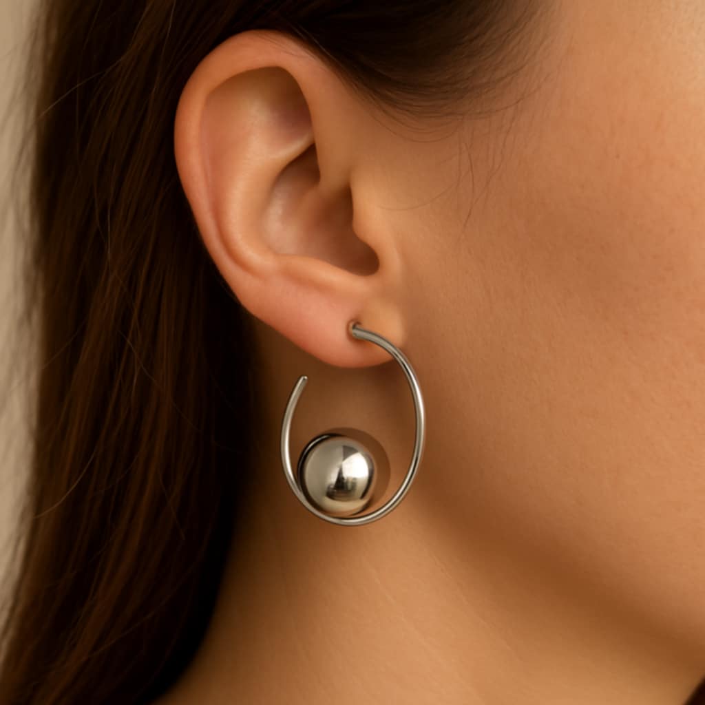 ✨ UShine.gr: Ατσάλινα σκουλαρίκια σπιράλ με σφαίρα No 330