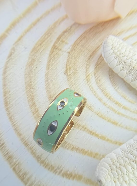 ✨ UShine.gr: Ατσάλινο Δαχτυλίδι Μάτι Τιρκουάζ Εμαγιέ No 247