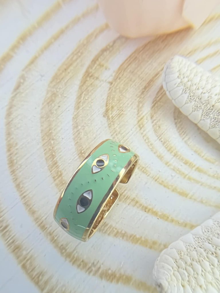 ✨ UShine.gr: Ατσάλινο Δαχτυλίδι Μάτι Τιρκουάζ Εμαγιέ No 247