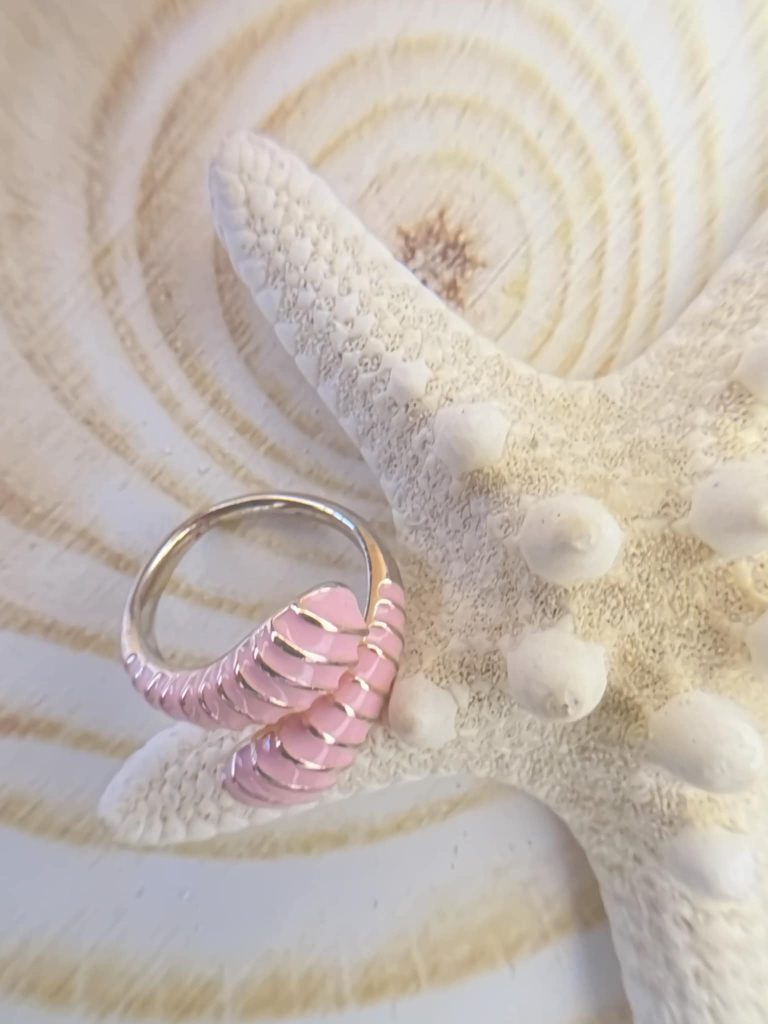 ✨ UShine.gr: Ατσάλινο Δαχτυλίδι Ροζ Σπείρα Εμαγιέ No 219