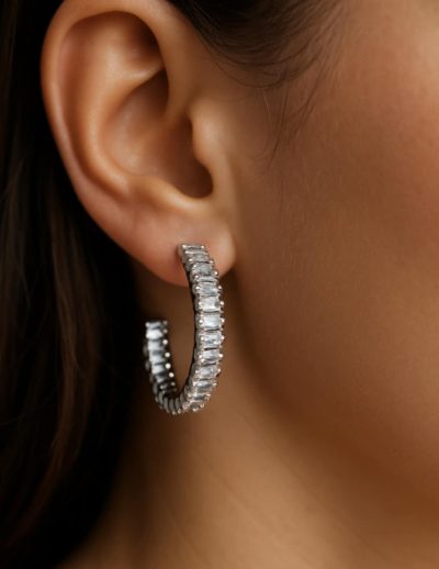 ✨ UShine.gr: Ατσάλινα σκουλαρίκια με κρύσταλλα baguette No 337