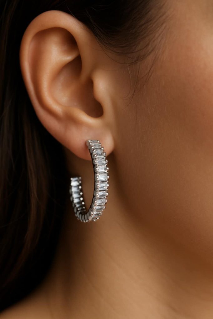 ✨ UShine.gr: Ατσάλινα σκουλαρίκια με κρύσταλλα baguette No 337