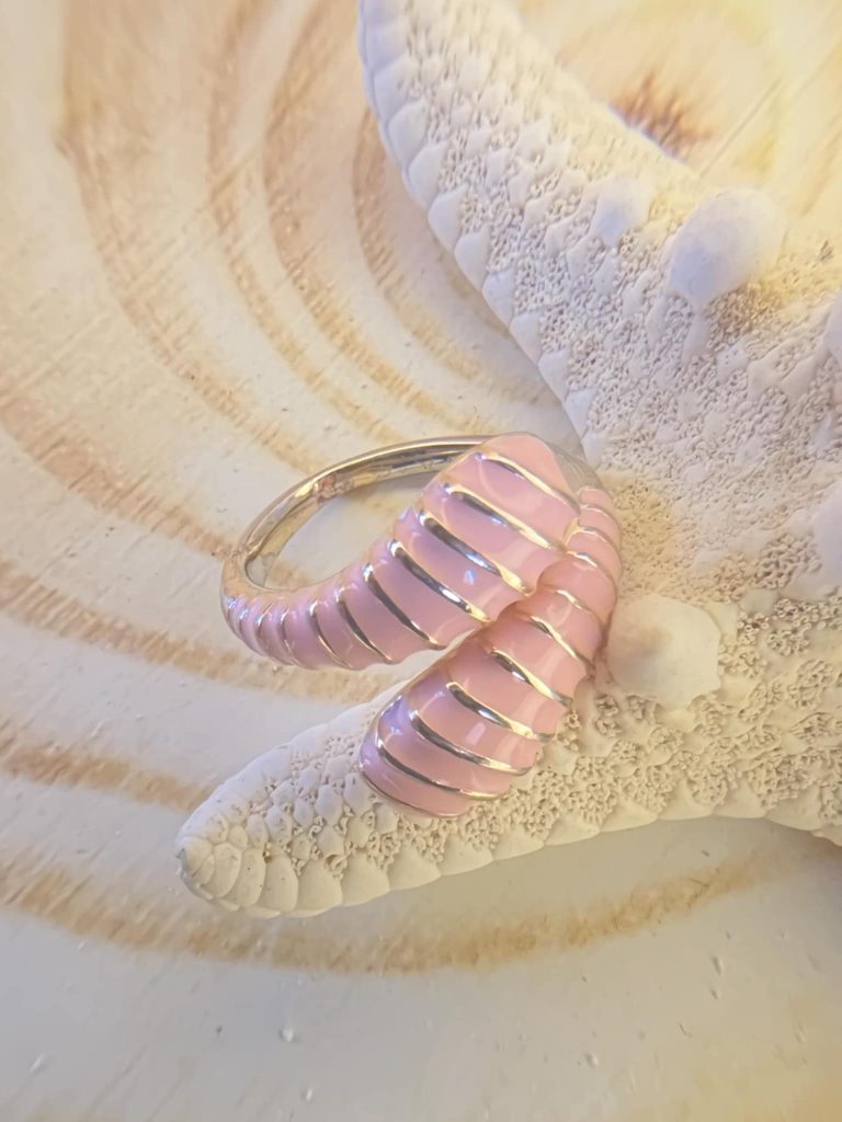 ✨ UShine.gr: Ατσάλινο Δαχτυλίδι Ροζ Σπείρα Εμαγιέ No 219