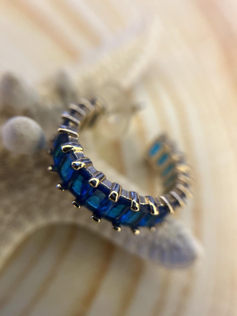 ✨ UShine.gr: Ατσάλινοι Κρίκοι με Μπλε Ζιργκόν No 311