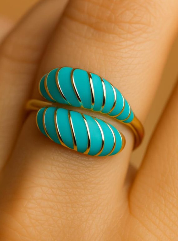 ✨ UShine.gr: Ατσάλινο Δαχτυλίδι Τιρκουάζ Σπείρα Εμαγιέ No 213