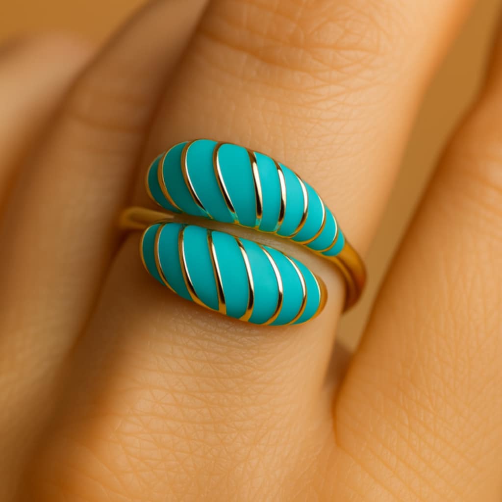 ✨ UShine.gr: Ατσάλινο Δαχτυλίδι Τιρκουάζ Σπείρα Εμαγιέ No 213