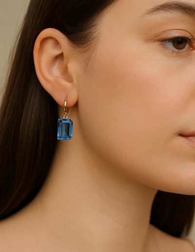 ✨ UShine.gr: Ατσάλινα Σκουλαρίκια με Μπλε Κρύσταλλο No 294