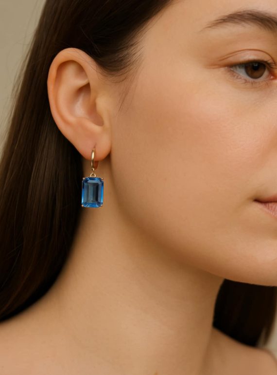 ✨ UShine.gr: Ατσάλινα Σκουλαρίκια με Μπλε Κρύσταλλο No 294