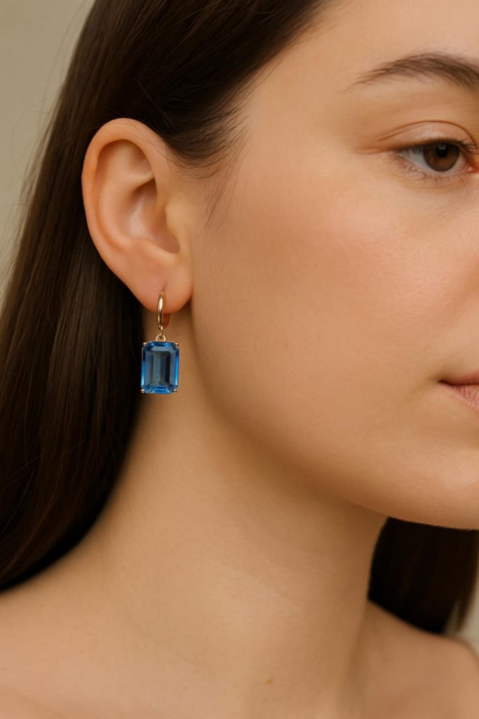 ✨ UShine.gr: Ατσάλινα Σκουλαρίκια με Μπλε Κρύσταλλο No 294