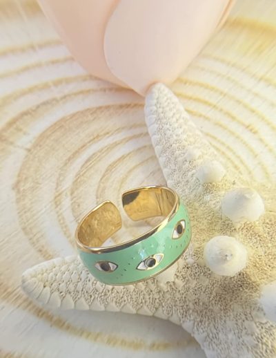 ✨ UShine.gr: Ατσάλινο Δαχτυλίδι Μάτι Τιρκουάζ Εμαγιέ No 247