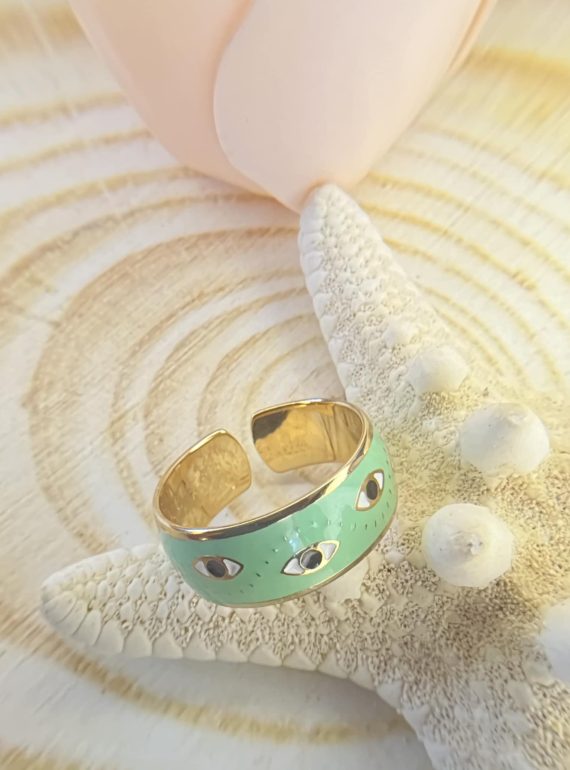 ✨ UShine.gr: Ατσάλινο Δαχτυλίδι Μάτι Τιρκουάζ Εμαγιέ No 247