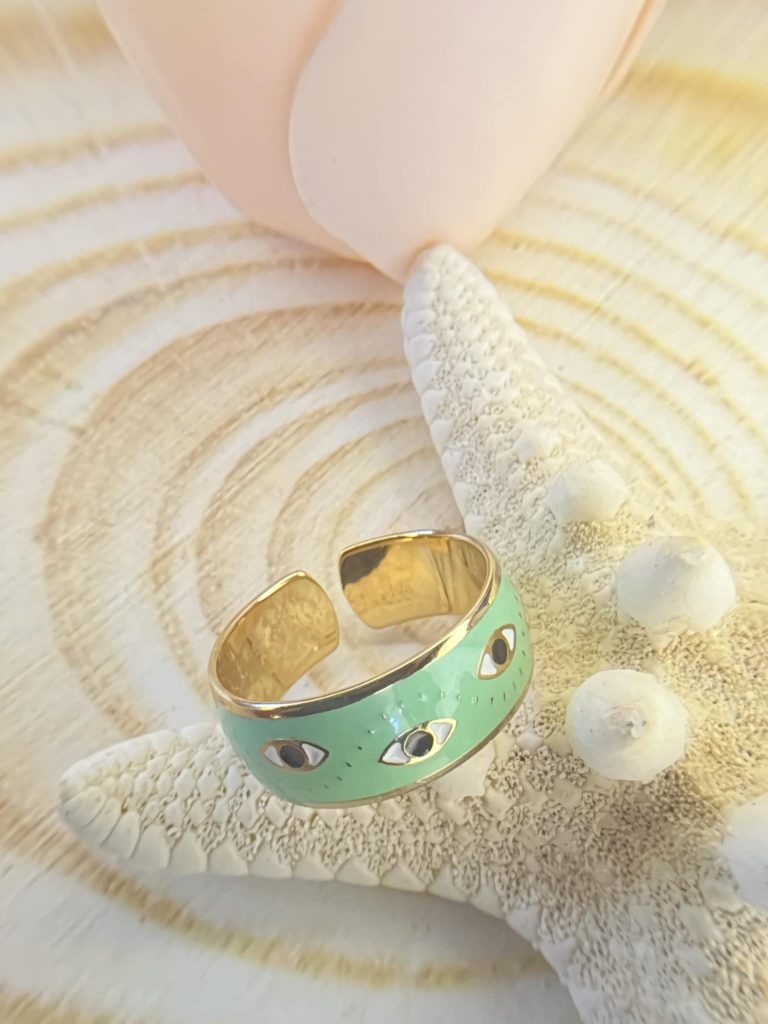 ✨ UShine.gr: Ατσάλινο Δαχτυλίδι Μάτι Τιρκουάζ Εμαγιέ No 247