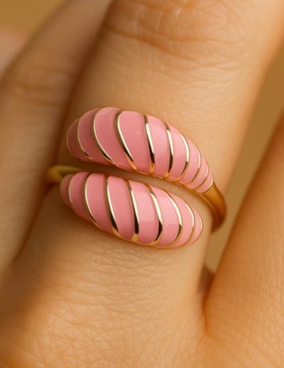 ✨ UShine.gr: Ατσάλινο Δαχτυλίδι Ροζ Σπείρα Εμαγιέ No 219